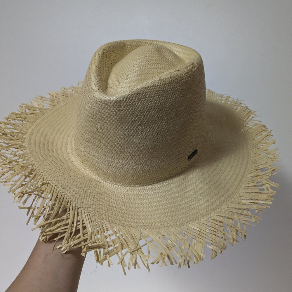 BNWT Brixton Jo Straw Frayed Fedora Hat Honey Size Medium